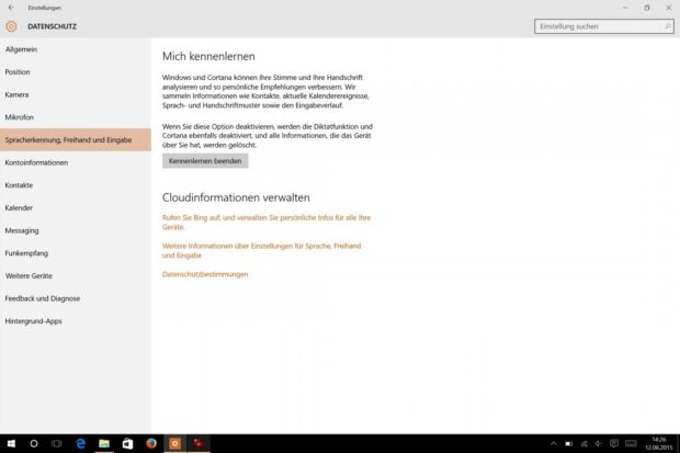 Cortana abschalten? (Foto: Screenshot)