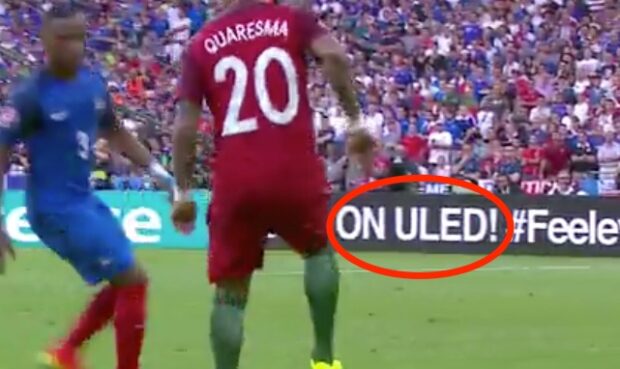 Hisense ULED-Werbung, hier im Finale Portugal - Frankreich. Bildquelle: ARD/UEFA