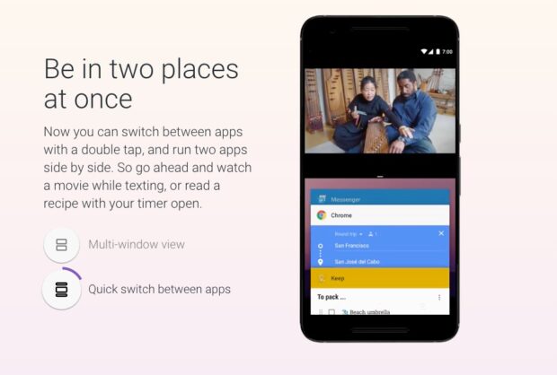 Ein wenig hat Google hinzugelernt: Mit Android 7 Nougat ist es möglich, zwei Apps nebeneinander zu betreiben. Bild: Google