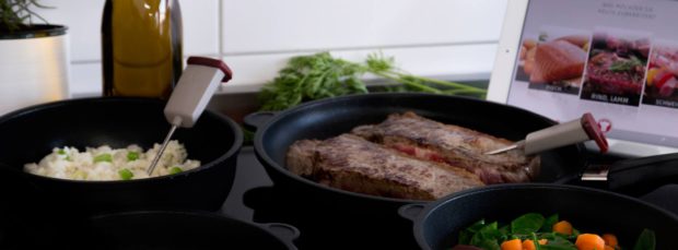 Der GourmetSensor von Cuciniale misst die Temperatur von Fleisch, Gemüse und Fett in der Pfanne (Bilder: facebook.com/cuciniale)