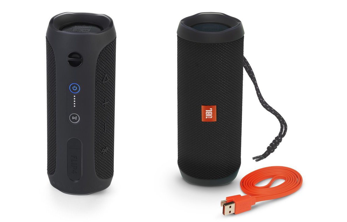 Der Bluetooth-Lautsprecher JBL Flip 4 lässt sich einfach bedienen - mit Knöpfen auf der Rückseite oder per Sprache (Bild: JBL)