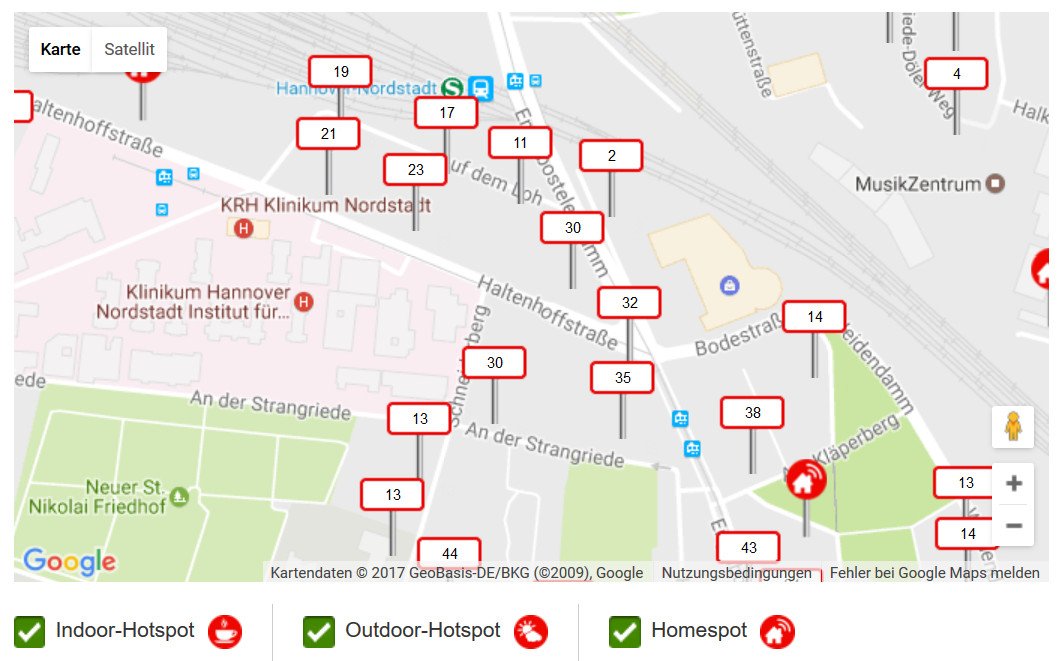 Vodafone bietet mehr WLAN-Hotspots an, dafür meistens schlecht zu erreichen in Privatwohnungen (Screenshot von vodafone.de)