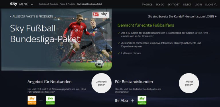 Sky Fußball Bundesliga (Screenshot von sky.de)