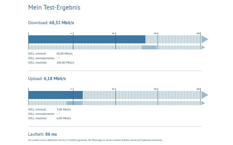 Geschwindigkeitsmessung mit breitbandmessung.de (Screenshot: Peter Giesecke)