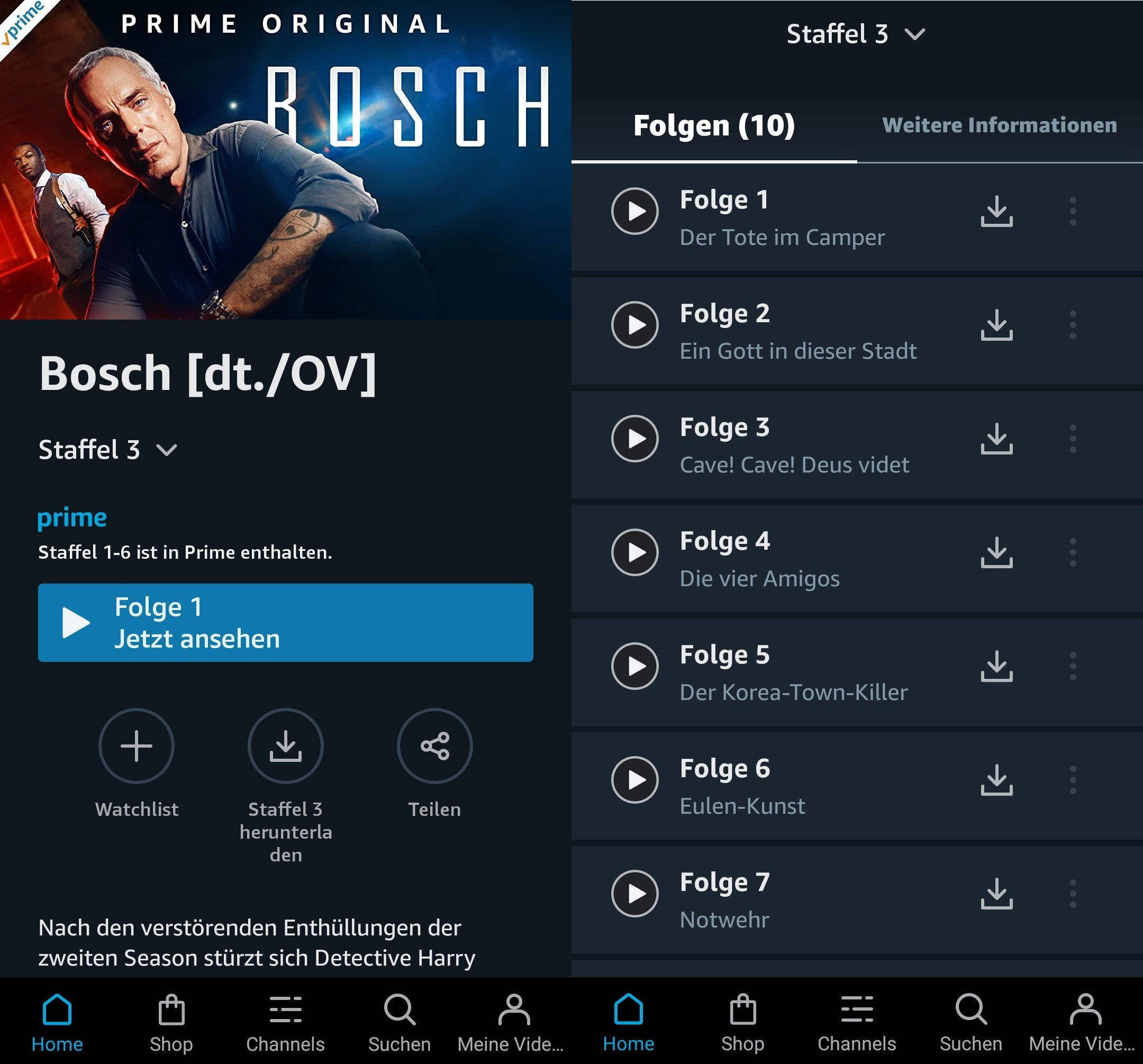 Downloadbuttons in Amazon Prime Video