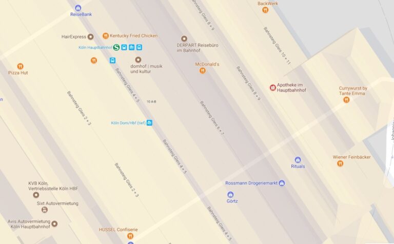 Das neue Google Maps zeigt auch Gleise und Shops im Kölner Hauptbahnhof an (in anderen natürlich auch).
