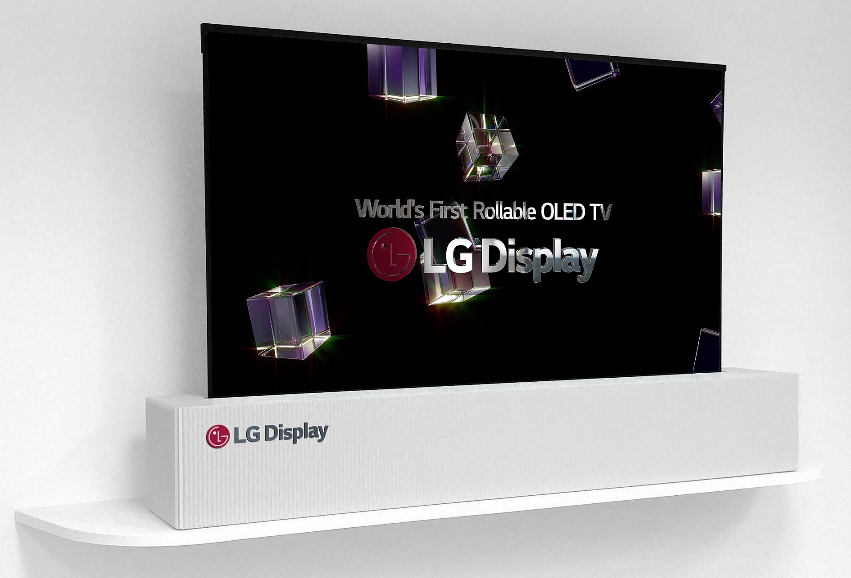 Dieser OLED-Fernseher von LG rollt sich wie eine Leinwand auf und verschwindet im Kasten (Bild: LG)