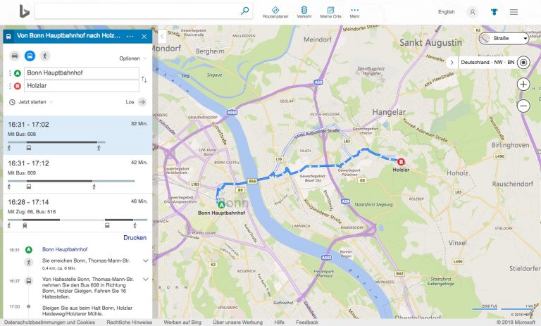Bing Maps Karten Routenplaner ÖPNV Bus Bahn