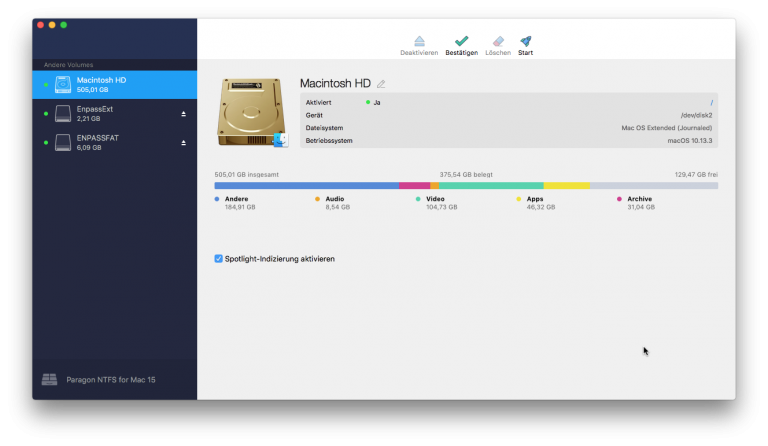 NTFS für Mac zeigt HFS+-Platte