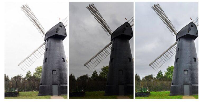 Ein Beispiel: Aus den beiden Fotos links und in der Mitte wird ein HDR-Bild rechts. (Foto: Canon)