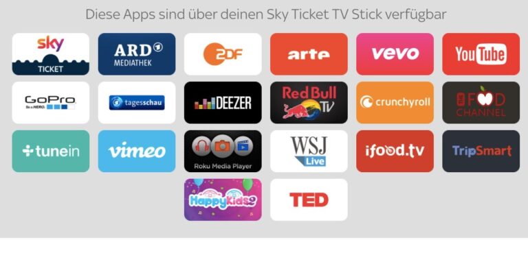 Überschaubare App-Auswahl des Sky Ticket TV-Stick ohne Konkurrenzangebote wie Netlix.