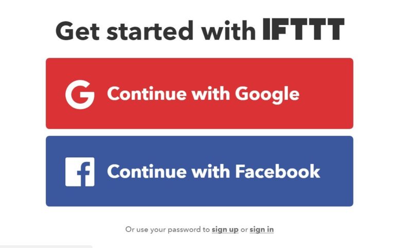 Etwas klein dargestellt, aber möglich: Eine Registrierung ohne Google oder Facebook. (Foto: IFTTT.com)