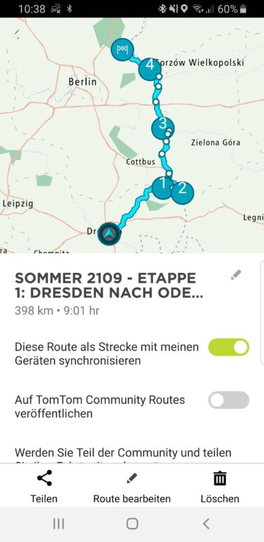 Die App ermöglicht das Bearbeiten der Route. (Foto: Screenshot)
