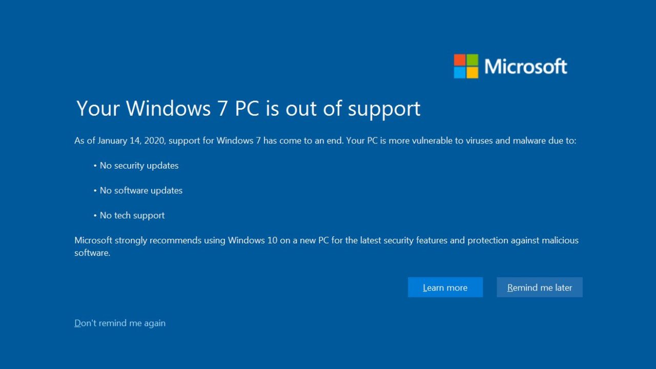 Windows 7 Support-Ende
