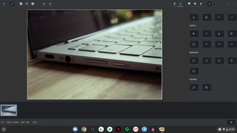 Die Bildbearbeitung gThumb für den Gnome-Desktop, virtualisiert auf Chrome OS