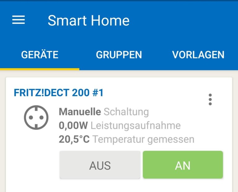 Über die bekannte Fritz!-App steuert ihr die Steckdose. (Screenshot)