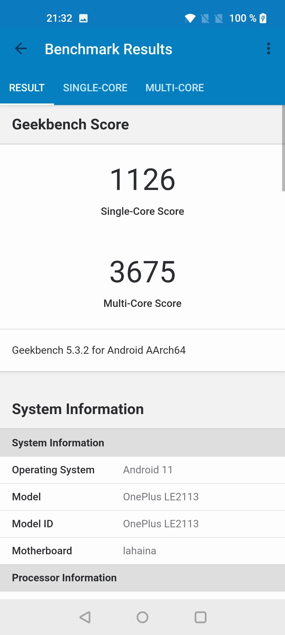 Benchmark-Ergebnisse OnePlus 9. (Screenshot)