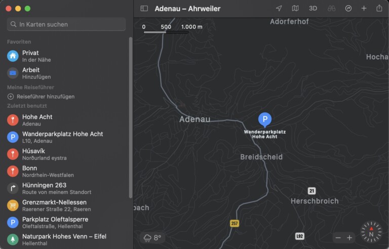 Apple Maps ist auf dem iPhone, dem iPad und – hier – dem Mac bereits vorinstalliert.