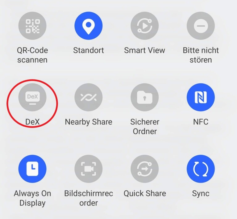 In der Schnellauswahl eures Samsung-Smartphones findet ihr die DeX-Option. (Screenshot)