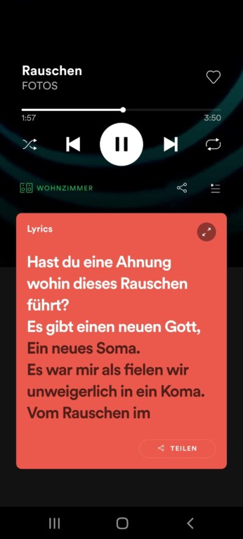 Während des Abspielens zeigt Spotify die Lyrics an. (Screenshot)
