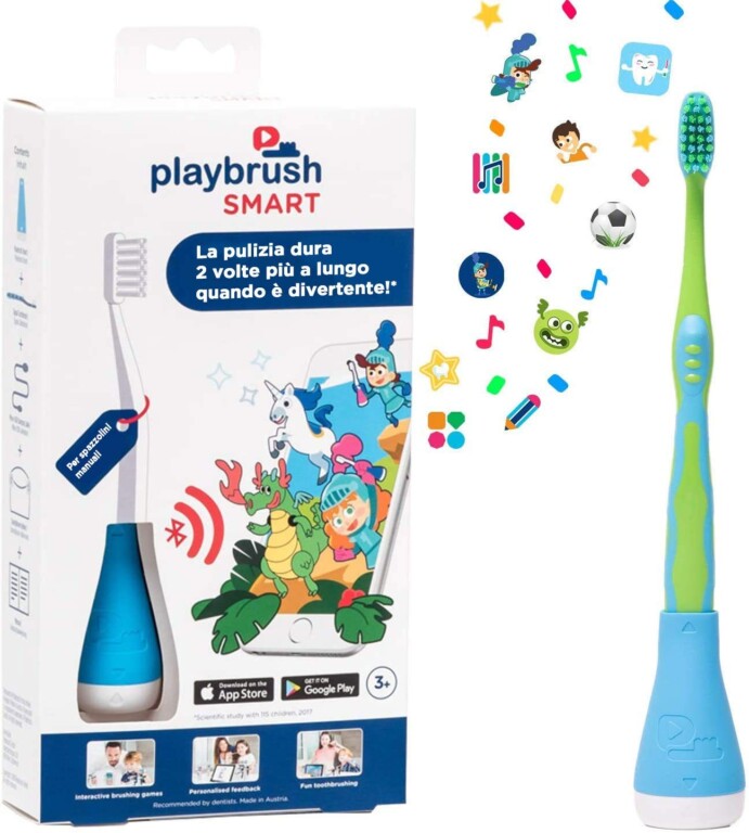 Ein Aufsatz verwandelt herkömmliche Zahnbürsten in eine smarte für Kinder. (Foto: Playbrush)