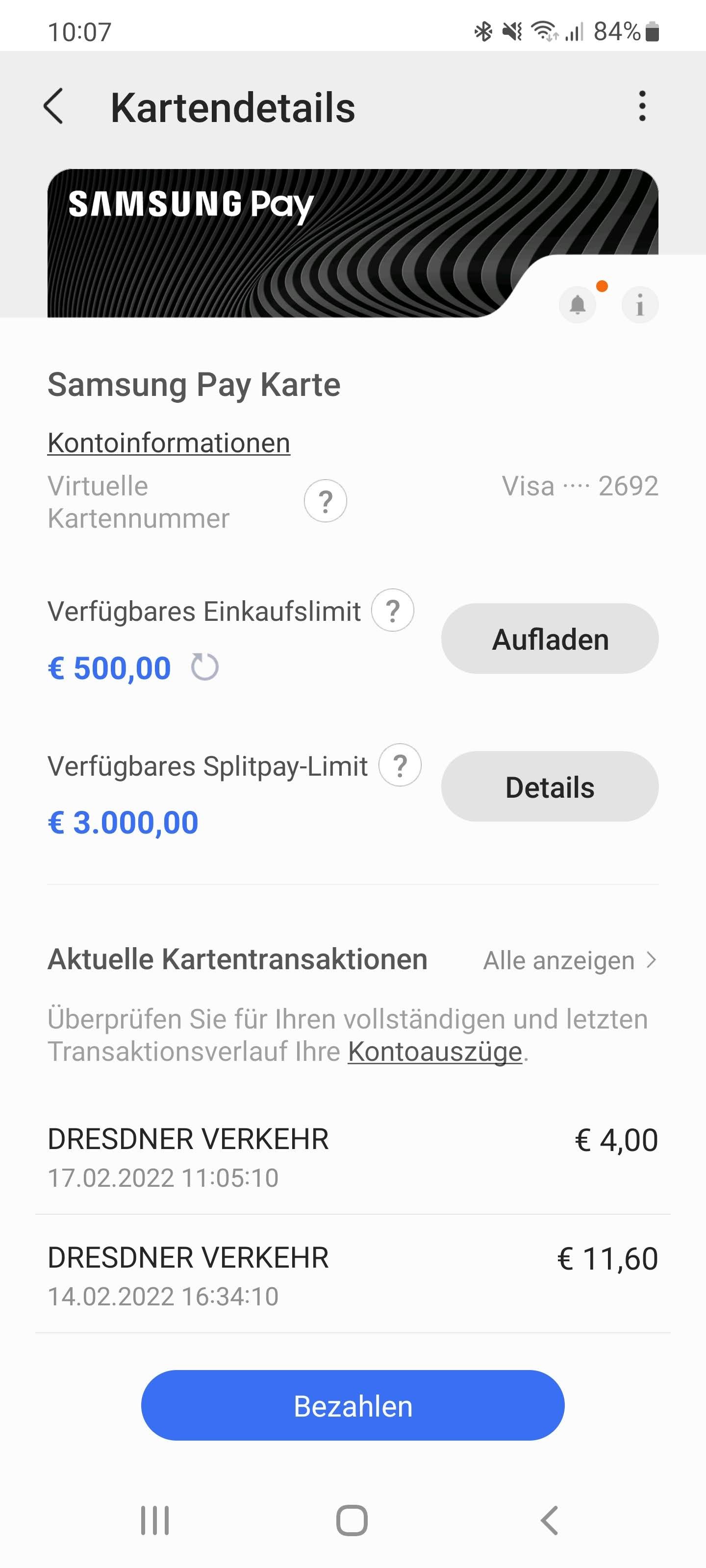 Die Pay-App auf dem Smartphone gibt Infos preis. (Screenshot)