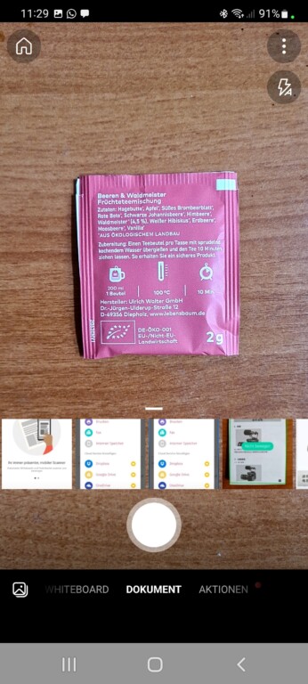 Ein Teebeutel soll "extrahiert" werden. Das macht Microsoft Lens problemlos. (Screenshot)