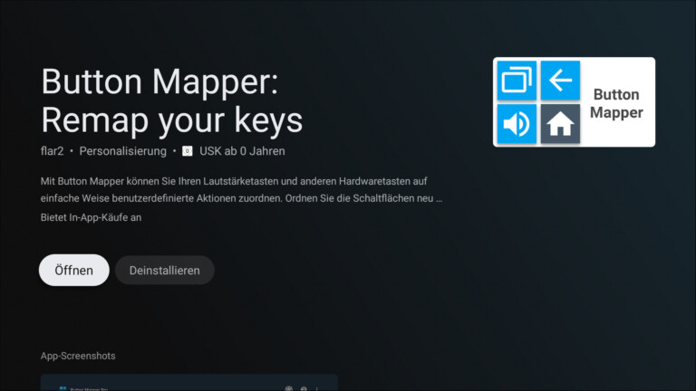 Das Programm Button Mapper im Google Play Store.