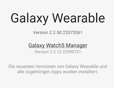 Prüfe, ob du die aktuelle Version von Samsung Wearable mit den dazugehörigen Komponenten für deine Galaxy Watch besitzt. (Screenshot)