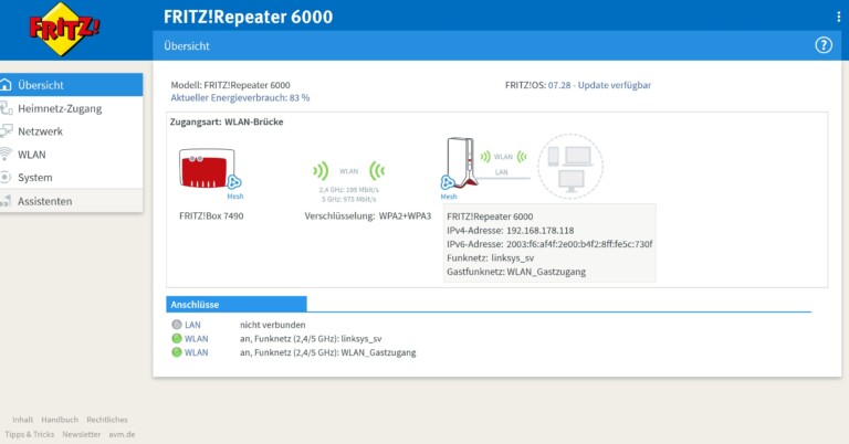 Das ging schnell. Der Fritz Repeater 6000 ist mit dem Mesh verbunden und einsatzbereit. (Screenshot)