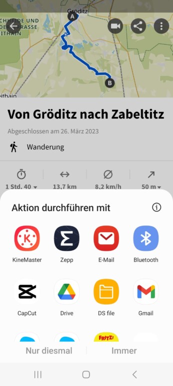 Öffne nun die GPX-Datei in der Zepp-App. (Screenshot)