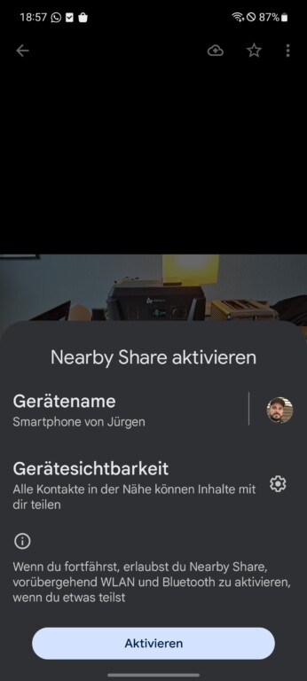 NearDrop nutzt die Nearby-Share-Funktion auf deinem Android-Phone. Bestätige bei der ersten Verwendung.