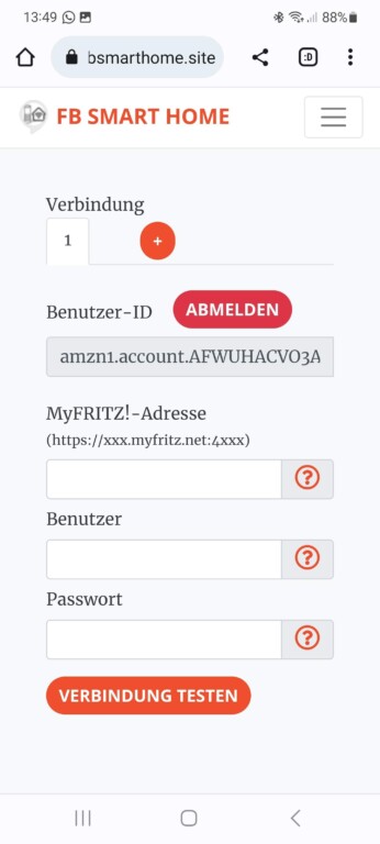 Nachdem du FB Smart Home den Zugriff erlaubt hast, kannst du auf der Webseite noch deine MyFritz-Daten eingeben. (Screenshot). 