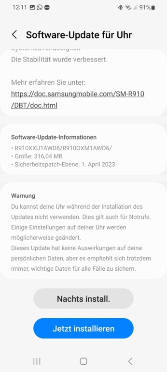 Das Update veröffentlichte Samsung im April 2023. (Screenshot)