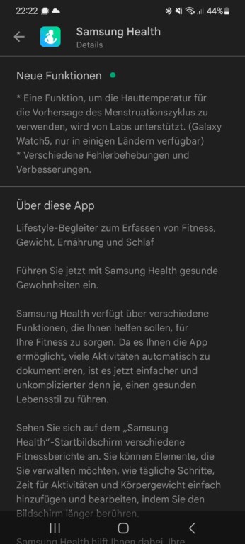 Samsung Health kannst du über verschiedene Wege aktualisieren - unter anderem über den Play Store, den Galaxy Store oder direkt in der App selbst. (Screenshot)