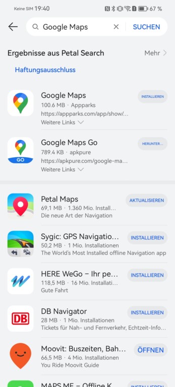 Die AppGallery findet Google Maps