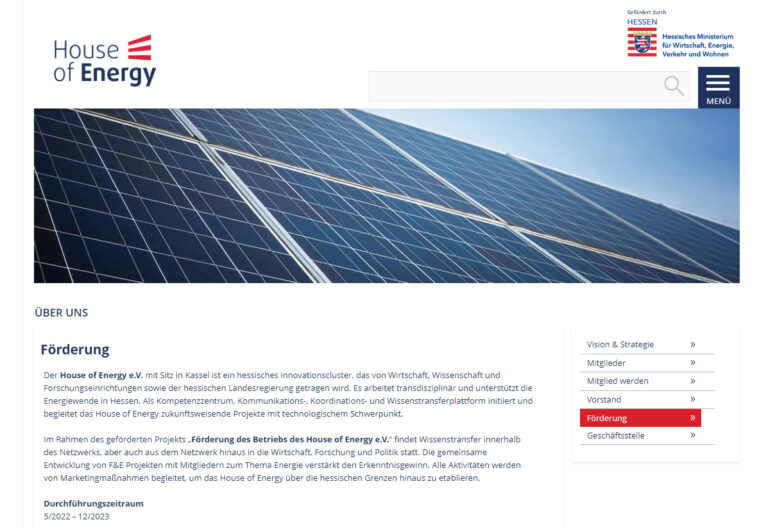 Die Webseite des House of Energy der Landesregierung Hessen. (Eigener Screenshot)