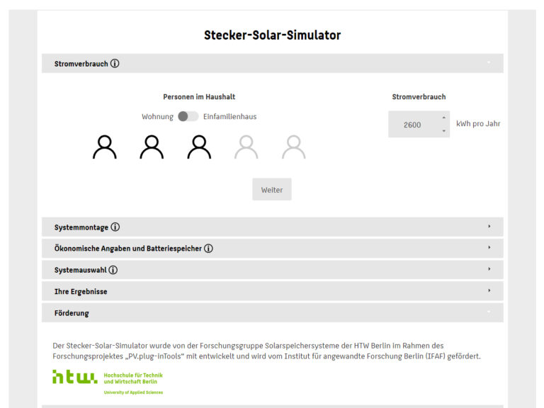 Stecker-Solar-Simulator der HTW Berlin, der eine Annäherung an die Amortisierung eines BKW ermöglicht. (Mit Material der HTW Berlin)