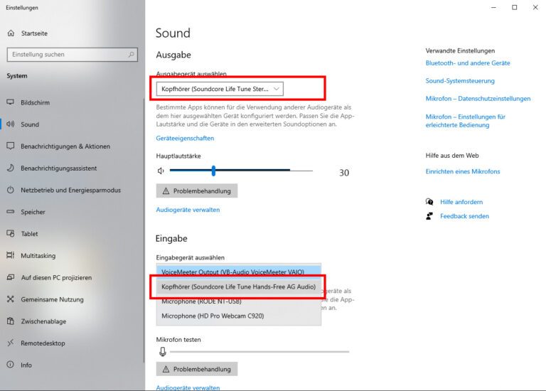 Unter Windows taucht ein Multipoint-fähiges Bluetooth-Headset zweimal auf - als Kopfhörer und als Mikrofon. (Eigener Screenshot)