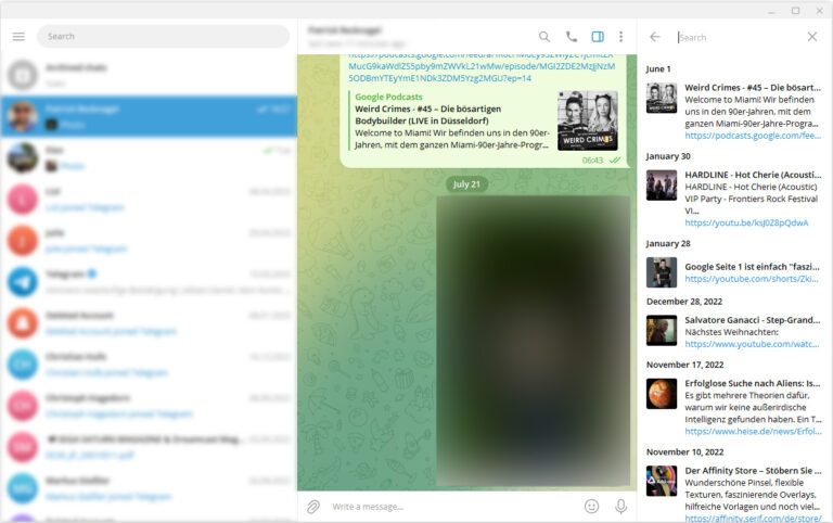 Die Telegram-Suche auf dem Desktop bietet nur für Links eine Textfeldsuche an. (Eigener Screenshot)