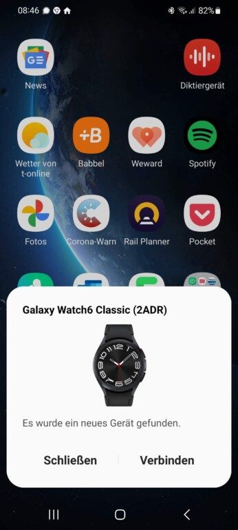 Dein Smartphone (von Samsung) erkennt die neue Uhr sofort. (Screenshot)