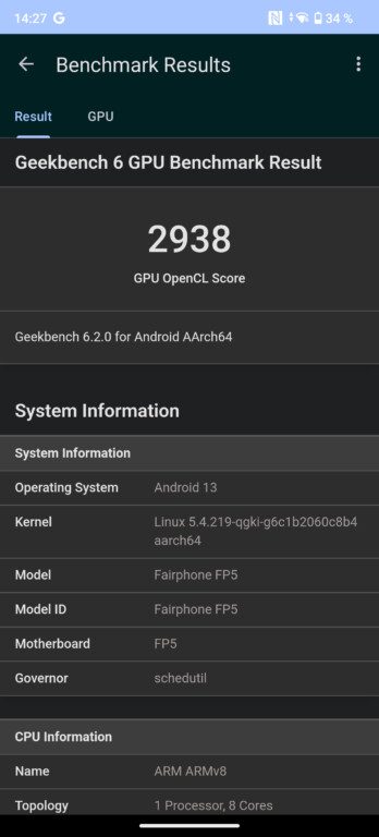Fairphone 5 Test Geekbench 6 GPU Score