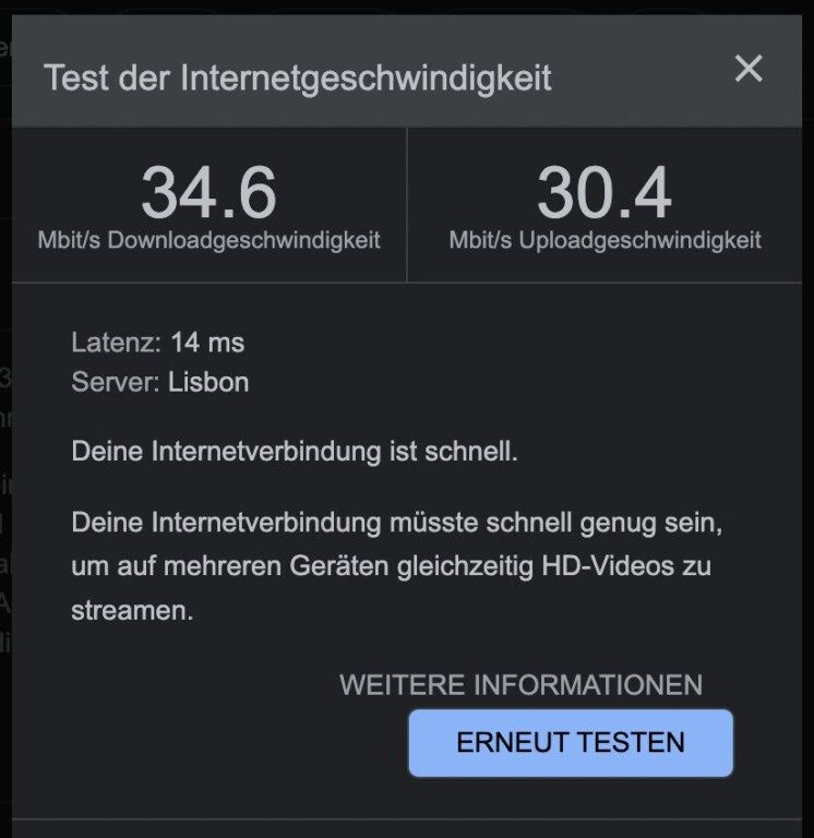 Speedtest 1GB Glasfaser