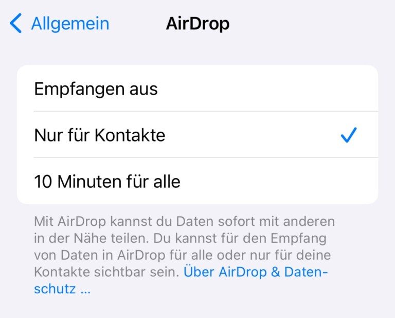 Einstellungen von AirDrop auf dem iPhone