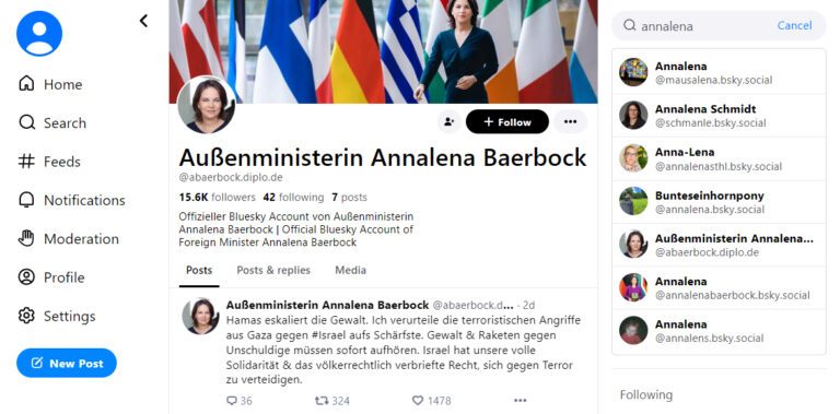 Dass hier wirklich Bundesaußenministerin Annalena Baerbock postet, ist am Handle diplo.de zu erkennen. (Eigener Screenshot)