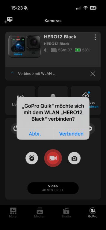 GoPro Hero 12 Black Quik App Verbindung WLAN