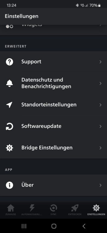 Die Update-Funktion findest du in der App unter Einstellungen. (Screenshot)