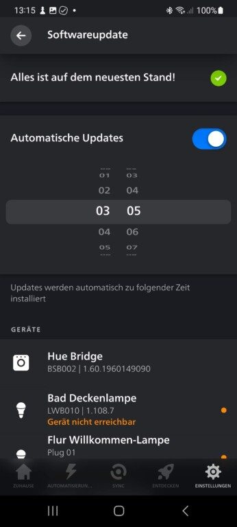 Muss die Hue-Bridge aktualisiert werden? (Screenshot)