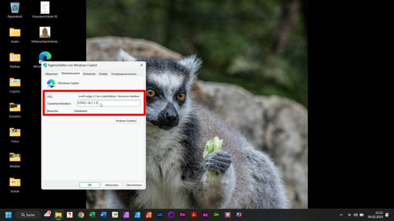 Shortcut-Tastenkombination wählen unter Windows 11