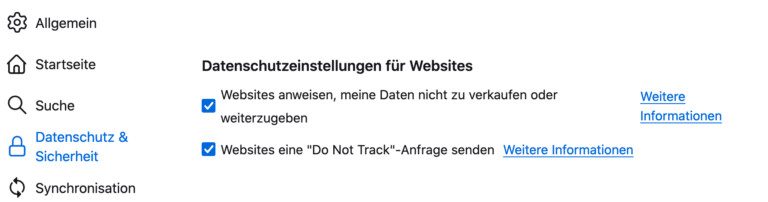 Firefox Einstellungen do not track